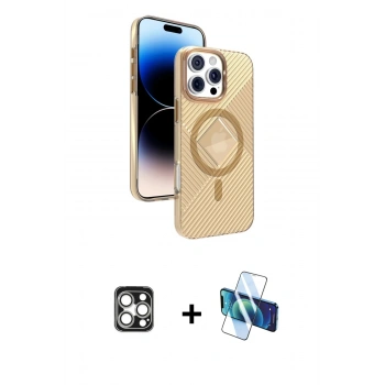 MARSİLYAN™- iPhone 16 Pro Max Kılıf Nova Modern Prime - Siyah 3D Antistatik Cam Ekran Koruyucu + PVD Metal Kamera Lens - GS