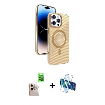 MARSİLYAN™- iPhone 16 Pro Max Kılıf Nova Modern Prime - Siyah 3D Antistatik Cam Ekran Koruyucu + Raze Metal Kamera Lens - NLGY