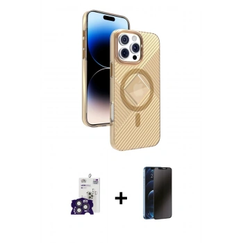 MARSİLYAN™- iPhone 16 Pro Max Kılıf Nova Modern Prime - Siyah 3D Antistatik Hayalet Cam Ekran Koruyucu + Bilvis Titan Kamera Lens - TMGI