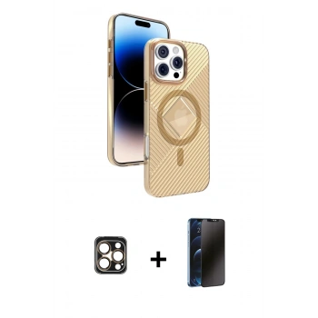 MARSİLYAN™- iPhone 16 Pro Max Kılıf Nova Modern Prime - Siyah 3D Antistatik Hayalet Cam Ekran Koruyucu + PVD Metal Kamera Lens - GD