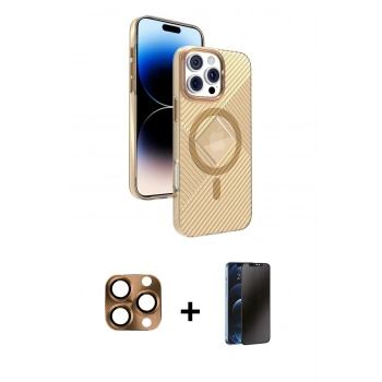 MARSİLYAN™- iPhone 16 Pro Max Kılıf Nova Modern Prime - Siyah 3D Antistatik Hayalet Cam Ekran Koruyucu + Pers Alüminyum Kamera Lens - CLTM
