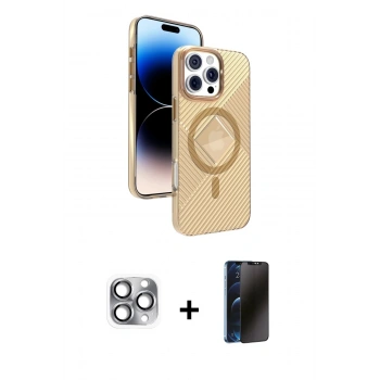 MARSİLYAN™- iPhone 16 Pro Max Kılıf Nova Modern Prime - Siyah 3D Antistatik Hayalet Cam Ekran Koruyucu + Pers Alüminyum Kamera Lens - GI