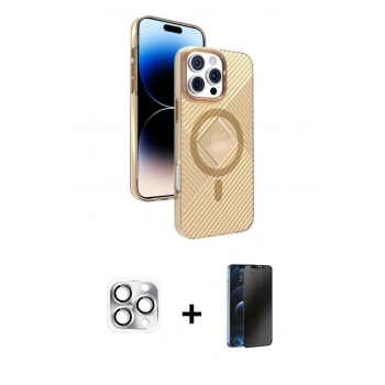 MARSİLYAN™- iPhone 16 Pro Max Kılıf Nova Modern Prime - Siyah 3D Antistatik Hayalet Cam Ekran Koruyucu + Pers Alüminyum Kamera Lens - GS