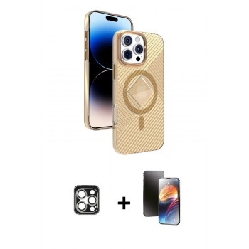 MARSİLYAN™- iPhone 16 Pro Max Kılıf Nova Modern Prime - Siyah 3D Antistatik Mat Seramik Nano Ekran Koruyucu + PVD Metal Kamera Lens - GS