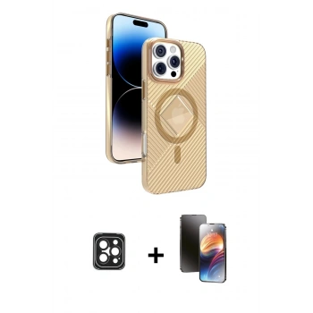 MARSİLYAN™- iPhone 16 Pro Max Kılıf Nova Modern Prime - Siyah 3D Antistatik Mat Seramik Nano Ekran Koruyucu + PVD Metal Kamera Lens - SH