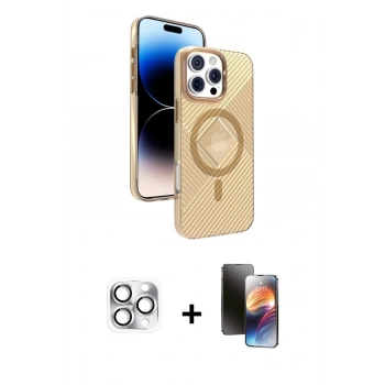 MARSİLYAN™- iPhone 16 Pro Max Kılıf Nova Modern Prime - Siyah 3D Antistatik Mat Seramik Nano Ekran Koruyucu + Pers Alüminyum Kamera Lens - GS