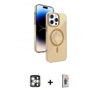 MARSİLYAN™- iPhone 16 Pro Max Kılıf Nova Modern Prime - Siyah Bilvis 3D Cam Ekran Koruyucu + PVD Metal Kamera Lens - GS
