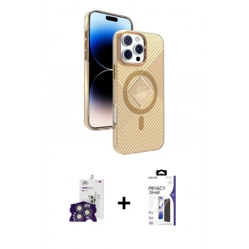 MARSİLYAN™- iPhone 16 Pro Max Kılıf Nova Modern Prime - Siyah Bilvis 3X AR Hayalet Cam Ekran Koruyucu + Bilvis Titan Kamera Lens - GS