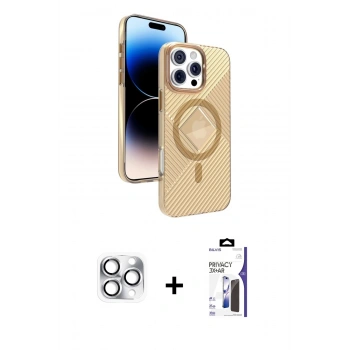 MARSİLYAN™- iPhone 16 Pro Max Kılıf Nova Modern Prime - Siyah Bilvis 3X AR Hayalet Cam Ekran Koruyucu + Pers Alüminyum Kamera Lens - GS