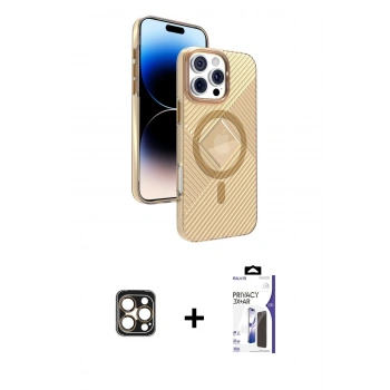 MARSİLYAN™- iPhone 16 Pro Max Kılıf Nova Modern Prime - Siyah Bilvis 3X AR Hayalet Cam Ekran Koruyucu + PVD Metal Kamera Lens - GD