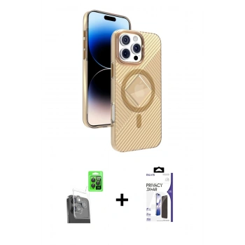 MARSİLYAN™- iPhone 16 Pro Max Kılıf Nova Modern Prime - Siyah Bilvis 3X AR Hayalet Cam Ekran Koruyucu + Raze Metal Kamera Lens - SH