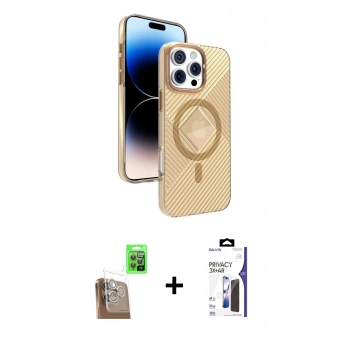 MARSİLYAN™- iPhone 16 Pro Max Kılıf Nova Modern Prime - Siyah Bilvis 3X AR Hayalet Cam Ekran Koruyucu + Raze Metal Kamera Lens - CLTM