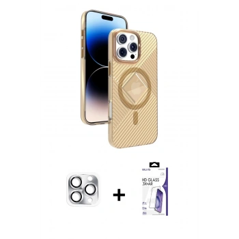 MARSİLYAN™- iPhone 16 Pro Max Kılıf Nova Modern Prime - Siyah Bilvis 3X AR HD Cam Ekran Koruyucu + Pers Alüminyum Kamera Lens - GS