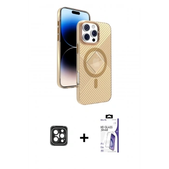 MARSİLYAN™- iPhone 16 Pro Max Kılıf Nova Modern Prime - Siyah Bilvis 3X AR HD Cam Ekran Koruyucu + PVD Metal Kamera Lens - SH