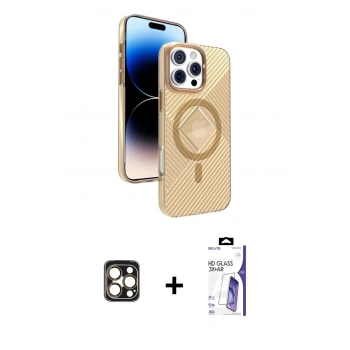 MARSİLYAN™- iPhone 16 Pro Max Kılıf Nova Modern Prime - Siyah Bilvis 3X AR HD Cam Ekran Koruyucu + PVD Metal Kamera Lens - GD