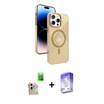 MARSİLYAN™- iPhone 16 Pro Max Kılıf Nova Modern Prime - Siyah Bilvis 5in1 3D Magic Cam Ekran Koruyucu + Raze Metal Kamera Lens - NLGY