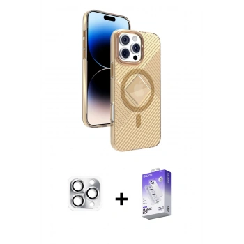 MARSİLYAN™- iPhone 16 Pro Max Kılıf Nova Modern Prime - Siyah Bilvis 5in1 3D Magic Cam Ekran Koruyucu + Pers Alüminyum Kamera Lens - GS
