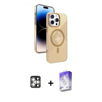 MARSİLYAN™- iPhone 16 Pro Max Kılıf Nova Modern Prime - Siyah Bilvis 5in1 3D Magic Cam Ekran Koruyucu + PVD Metal Kamera Lens - GS