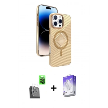 MARSİLYAN™- iPhone 16 Pro Max Kılıf Nova Modern Prime - Siyah Bilvis 5in1 3D Magic Cam Ekran Koruyucu + Raze Metal Kamera Lens - SH