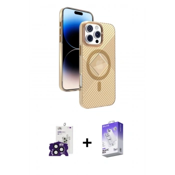 MARSİLYAN™- iPhone 16 Pro Max Kılıf Nova Modern Prime - Siyah Bilvis 5in1 3D Magic Cam Ekran Koruyucu + Bilvis Titan Kamera Lens - SH
