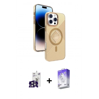 MARSİLYAN™- iPhone 16 Pro Max Kılıf Nova Modern Prime - Siyah Bilvis 5in1 3D Magic Cam Ekran Koruyucu + Bilvis Titan Kamera Lens - TMGI