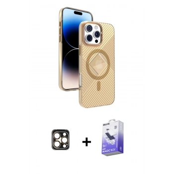 MARSİLYAN™- iPhone 16 Pro Max Kılıf Nova Modern Prime - Siyah Bilvis 5in1 5D Magic Hayalet Cam Ekran Koruyucu + PVD Metal Kamera Lens - GD