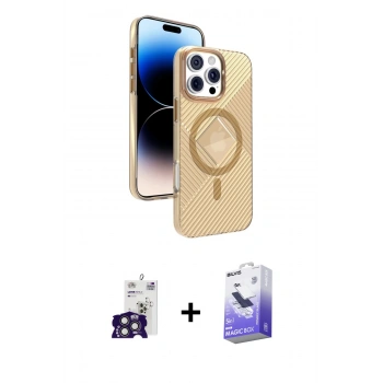 MARSİLYAN™- iPhone 16 Pro Max Kılıf Nova Modern Prime - Siyah Bilvis 5in1 5D Magic Hayalet Cam Ekran Koruyucu + Bilvis Titan Kamera Lens - TMGI