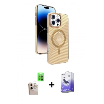 MARSİLYAN™- iPhone 16 Pro Max Kılıf Nova Modern Prime - Siyah Bilvis 5in1 5D Magic Hayalet Cam Ekran Koruyucu + Raze Metal Kamera Lens - NLGY