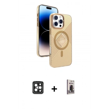 MARSİLYAN™- iPhone 16 Pro Max Kılıf Nova Modern Prime - Siyah Bilvis Hayalet Cam Ekran Koruyucu + PVD Metal Kamera Lens - SH