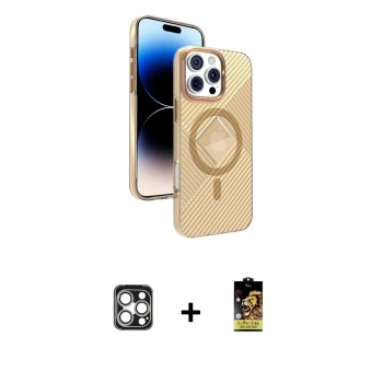 MARSİLYAN™- iPhone 16 Pro Max Kılıf Nova Modern Prime - Siyah Buffer Cam Ekran Koruyucu + PVD Metal Kamera Lens - GS