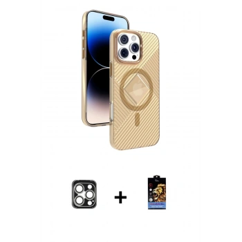 MARSİLYAN™- iPhone 16 Pro Max Kılıf Nova Modern Prime - Siyah Buffer Hayalet Cam Ekran Koruyucu + PVD Metal Kamera Lens - GS