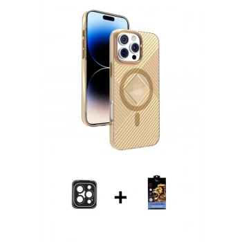 MARSİLYAN™- iPhone 16 Pro Max Kılıf Nova Modern Prime - Siyah Buffer Hayalet Cam Ekran Koruyucu + PVD Metal Kamera Lens - SH