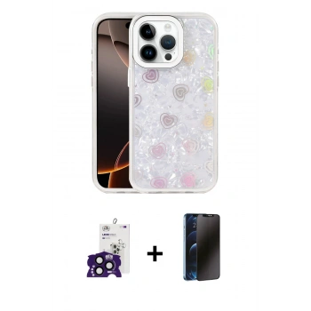MARSİLYAN™- iPhone 16 Pro Max Kılıf Odak Prime - Siyah 3D Antistatik Hayalet Cam Ekran Koruyucu + Bilvis Titan Kamera Lens - SH