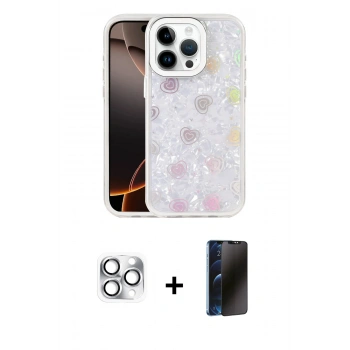 MARSİLYAN™- iPhone 16 Pro Max Kılıf Odak Prime - Siyah 3D Antistatik Hayalet Cam Ekran Koruyucu + Pers Alüminyum Kamera Lens - GS