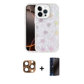 MARSİLYAN™- iPhone 16 Pro Max Kılıf Odak Prime - Siyah 3D Antistatik Hayalet Cam Ekran Koruyucu + Pers Alüminyum Kamera Lens - CLTM
