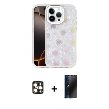 MARSİLYAN™- iPhone 16 Pro Max Kılıf Odak Prime - Siyah 3D Antistatik Hayalet Cam Ekran Koruyucu + PVD Metal Kamera Lens - GD