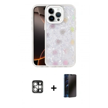 MARSİLYAN™- iPhone 16 Pro Max Kılıf Odak Prime - Siyah 3D Antistatik Hayalet Cam Ekran Koruyucu + PVD Metal Kamera Lens - GS
