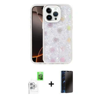 MARSİLYAN™- iPhone 16 Pro Max Kılıf Odak Prime - Siyah 3D Antistatik Hayalet Cam Ekran Koruyucu + Raze Metal Kamera Lens - BZ