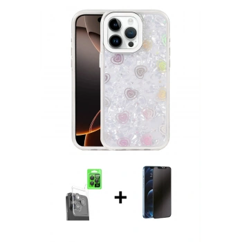 MARSİLYAN™- iPhone 16 Pro Max Kılıf Odak Prime - Siyah 3D Antistatik Hayalet Cam Ekran Koruyucu + Raze Metal Kamera Lens - SH