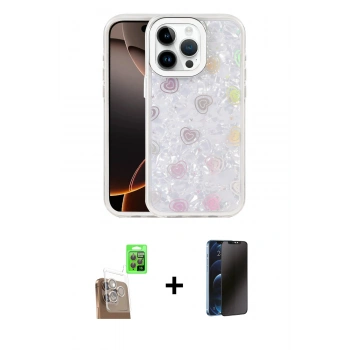 MARSİLYAN™- iPhone 16 Pro Max Kılıf Odak Prime - Siyah 3D Antistatik Hayalet Cam Ekran Koruyucu + Raze Metal Kamera Lens - CLTM