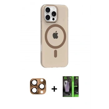 MARSİLYAN™- iPhone 16 Pro Max Kılıf Pusula Form Özel Seri - Şeffaf 360 Full Body Arka Koruyucu + Pers Alüminyum Kamera Lens - CLTM