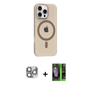 MARSİLYAN™- iPhone 16 Pro Max Kılıf Pusula Form Özel Seri - Şeffaf 360 Full Body Arka Koruyucu + Pers Alüminyum Kamera Lens - GI