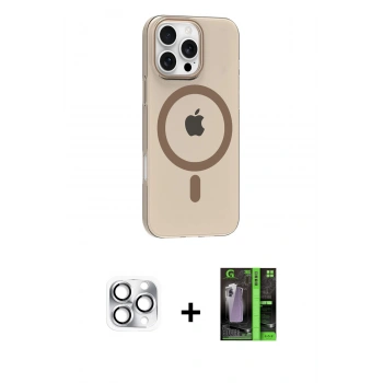 MARSİLYAN™- iPhone 16 Pro Max Kılıf Pusula Form Özel Seri - Şeffaf 360 Full Body Arka Koruyucu + Pers Alüminyum Kamera Lens - GS