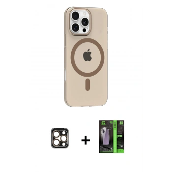 MARSİLYAN™- iPhone 16 Pro Max Kılıf Pusula Form Özel Seri - Şeffaf 360 Full Body Arka Koruyucu + PVD Metal Kamera Lens - GD