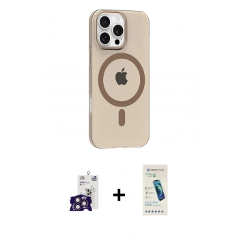 MARSİLYAN™- iPhone 16 Pro Max Kılıf Pusula Form Özel Seri - Şeffaf Pasifik Cam Ekran Koruyucu + Bilvis Titan Kamera Lens - TMGI