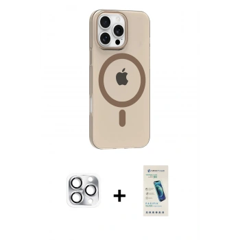 MARSİLYAN™- iPhone 16 Pro Max Kılıf Pusula Form Özel Seri - Şeffaf Pasifik Cam Ekran Koruyucu + Pers Alüminyum Kamera Lens - GS