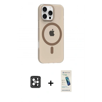 MARSİLYAN™- iPhone 16 Pro Max Kılıf Pusula Form Özel Seri - Şeffaf Pasifik Cam Ekran Koruyucu + PVD Metal Kamera Lens - SH