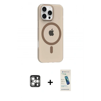 MARSİLYAN™- iPhone 16 Pro Max Kılıf Pusula Form Özel Seri - Şeffaf Pasifik Cam Ekran Koruyucu + PVD Metal Kamera Lens - GS