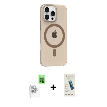 MARSİLYAN™- iPhone 16 Pro Max Kılıf Pusula Form Özel Seri - Şeffaf Pasifik Cam Ekran Koruyucu + Raze Metal Kamera Lens - BZ