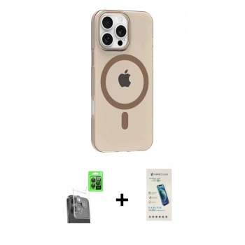 MARSİLYAN™- iPhone 16 Pro Max Kılıf Pusula Form Özel Seri - Şeffaf Pasifik Cam Ekran Koruyucu + Raze Metal Kamera Lens - SH
